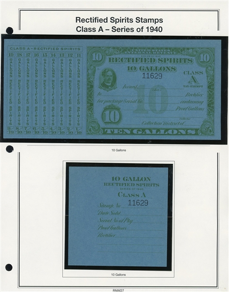 1940 Rectified Spirits Class A Tax Paids Complete Set of 13 (ENV $300-350)