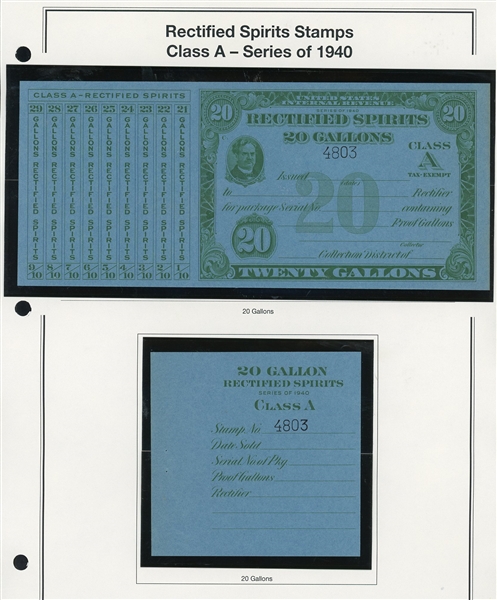 1940 Rectified Spirits Class A Tax Paids Complete Set of 13 (ENV $300-350)