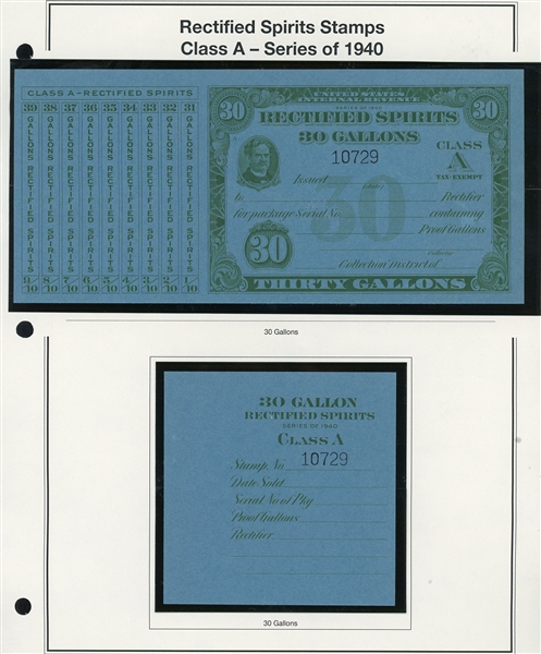 1940 Rectified Spirits Class A Tax Paids Complete Set of 13 (ENV $300-350)