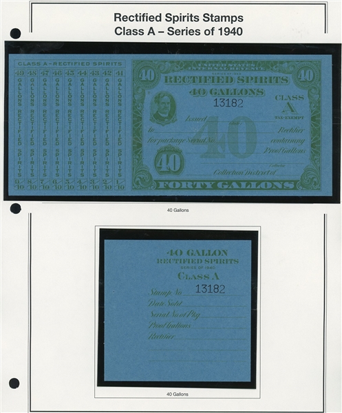 1940 Rectified Spirits Class A Tax Paids Complete Set of 13 (ENV $300-350)