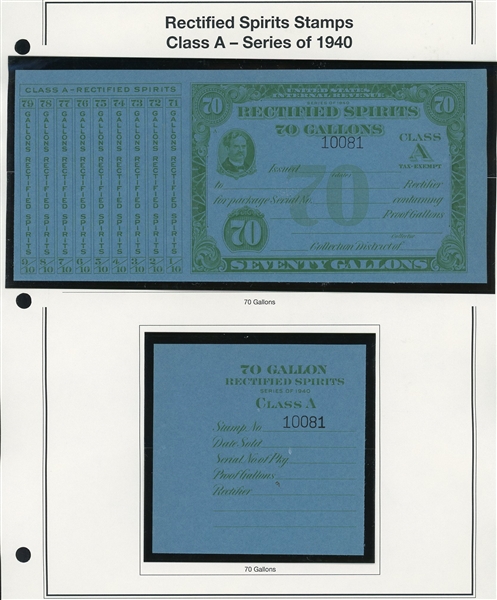 1940 Rectified Spirits Class A Tax Paids Complete Set of 13 (ENV $300-350)