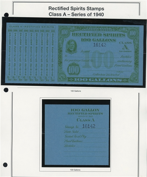 1940 Rectified Spirits Class A Tax Paids Complete Set of 13 (ENV $300-350)