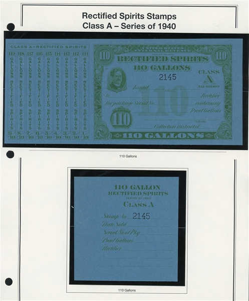 1940 Rectified Spirits Class A Tax Paids Complete Set of 13 (ENV $300-350)