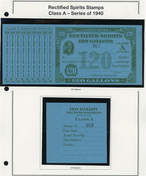 1940 Rectified Spirits Class A Tax Paids Complete Set of 13 (ENV $300-350)