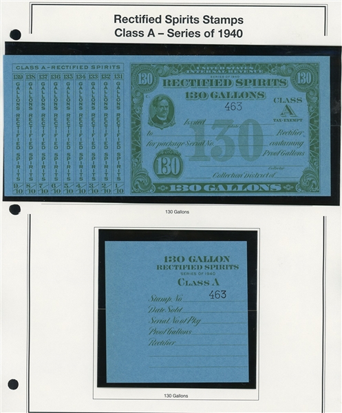 1940 Rectified Spirits Class A Tax Paids Complete Set of 13 (ENV $300-350)