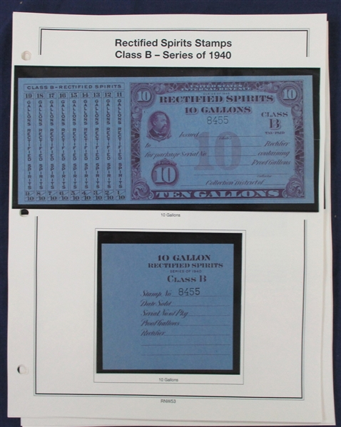 1940 Rectified Spirits Class B Tax Paids Complete Set of 14 (ENV $350-400)