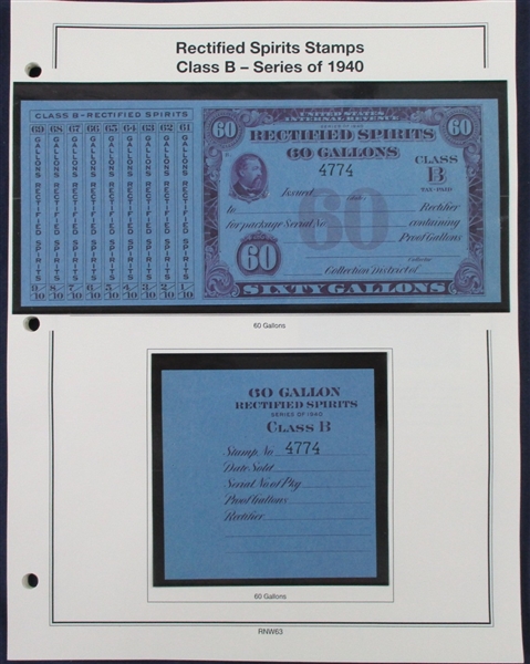 1940 Rectified Spirits Class B Tax Paids Complete Set of 14 (ENV $350-400)