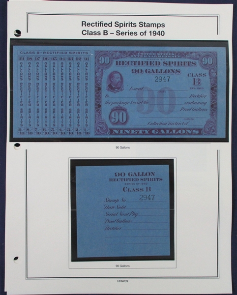 1940 Rectified Spirits Class B Tax Paids Complete Set of 14 (ENV $350-400)