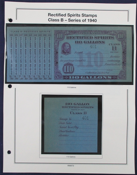 1940 Rectified Spirits Class B Tax Paids Complete Set of 14 (ENV $350-400)