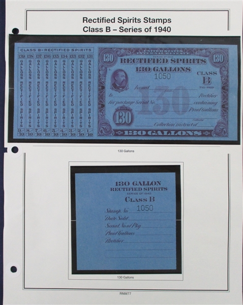 1940 Rectified Spirits Class B Tax Paids Complete Set of 14 (ENV $350-400)
