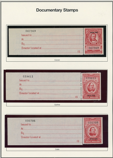 Documentary Revenue Stamps, Group of 50 1951 & 1954 Issues (SCV $850)