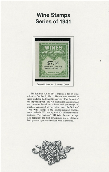 Fabulous Wine Revenue Stamp Collection on Mystic Pages (SCV $3000+)