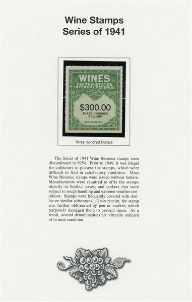 Fabulous Wine Revenue Stamp Collection on Mystic Pages (SCV $3000+)