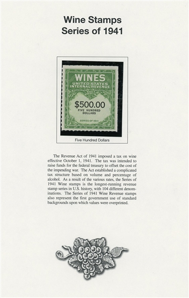 Fabulous Wine Revenue Stamp Collection on Mystic Pages (SCV $3000+)