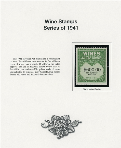 Fabulous Wine Revenue Stamp Collection on Mystic Pages (SCV $3000+)