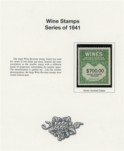 Fabulous Wine Revenue Stamp Collection on Mystic Pages (SCV $3000+)