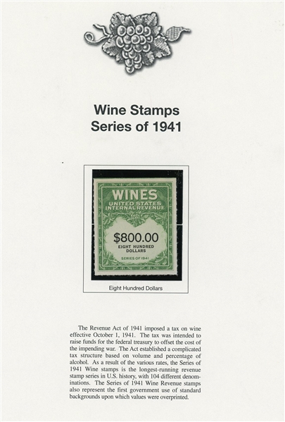 Fabulous Wine Revenue Stamp Collection on Mystic Pages (SCV $3000+)