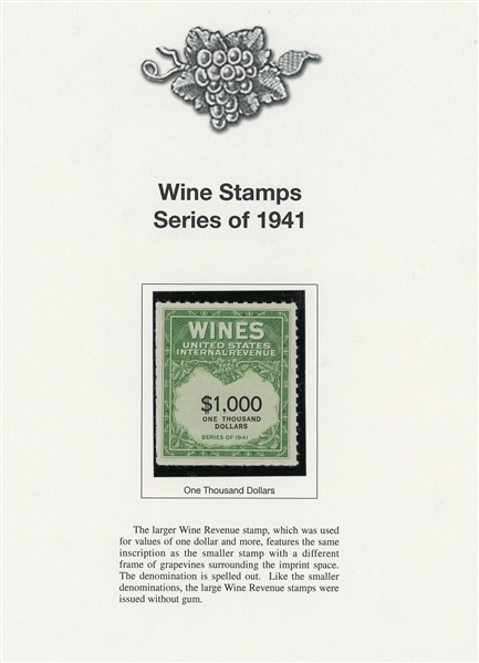 Fabulous Wine Revenue Stamp Collection on Mystic Pages (SCV $3000+)