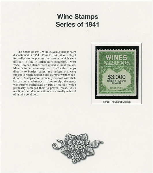Fabulous Wine Revenue Stamp Collection on Mystic Pages (SCV $3000+)