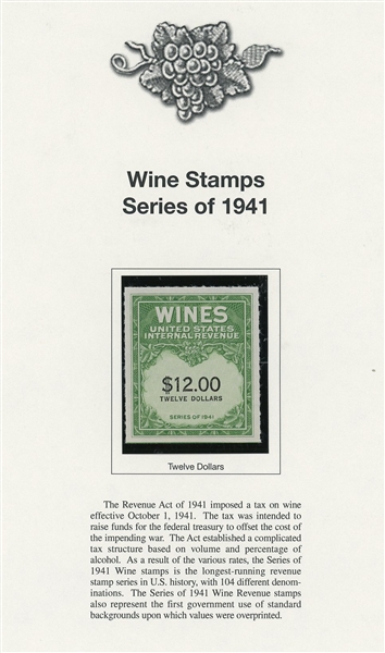 Fabulous Wine Revenue Stamp Collection on Mystic Pages (SCV $3000+)