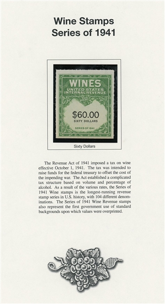 Fabulous Wine Revenue Stamp Collection on Mystic Pages (SCV $3000+)