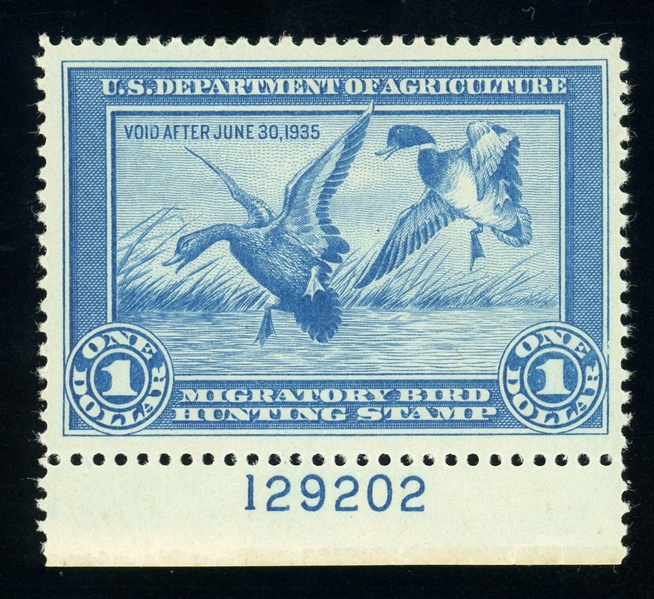 USA Scott RW1 MNH Plate Single Graded VF80J, 1934 Federal Hunting Stamp 2014 PSE Cert (SCV $775)