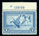 USA Scott RW1 MNH VF Plate Single, 1934 Federal Duck Stamp (SCV $775)