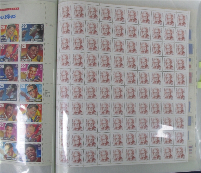 USA Mint Sheet Lot, 1940s to 41¢ Era (Face $590)