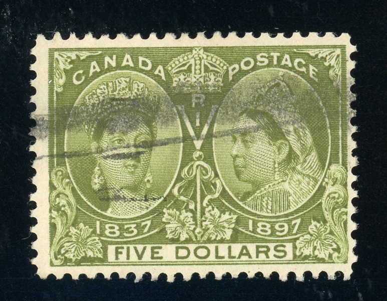 Canada Scott 65 Used Fine+, 1897 $5 Jubilee (SCV $1125)