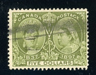 Canada Scott 65 Used Fine+, 1897 $5 Jubilee (SCV $1125)