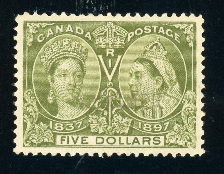 Canada Scott 65SP SPECIMEN Overprint VF, 1897 $5 Jubilee (UTC $800)