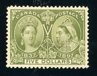 Canada Scott 65SP SPECIMEN Overprint VF, 1897 $5 Jubilee (UTC $800)