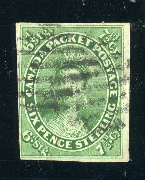 Canada Scott 9 Used F-VF, 1857 7½d Victoria (SCV $3250)