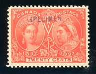 Canada UTC 59SP F-VF, 20¢ Jubilee with SPECIMEN Overprint, 1988 APS Cert (UTC $300)