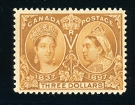 Canada Scott 63 MHR F-VF, 1897 $3 Jubilee, 2010 Greene Cert (SCV $1400)
