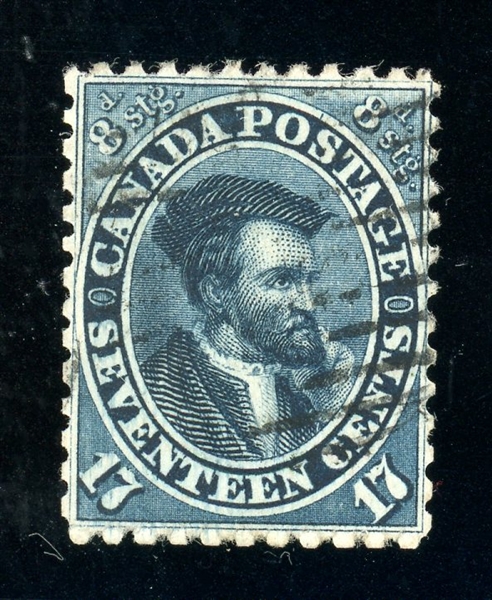Canada Scott 19 Used Fine, 17¢ Cartier with Greene Certificate (SCV $225) 