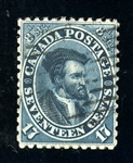 Canada Scott 19 Used Fine, 17¢ Cartier with Greene Certificate (SCV $225) 