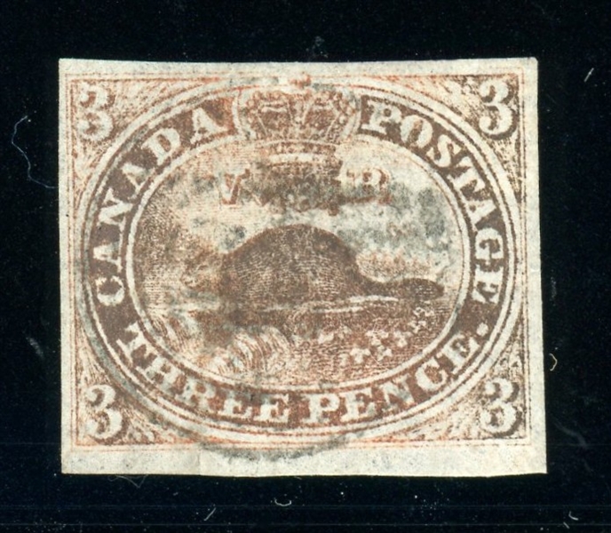 Canada Scott 1 Used F-VF, 1851 3d Beaver with Saskatoon Certificate (SCV $1120)