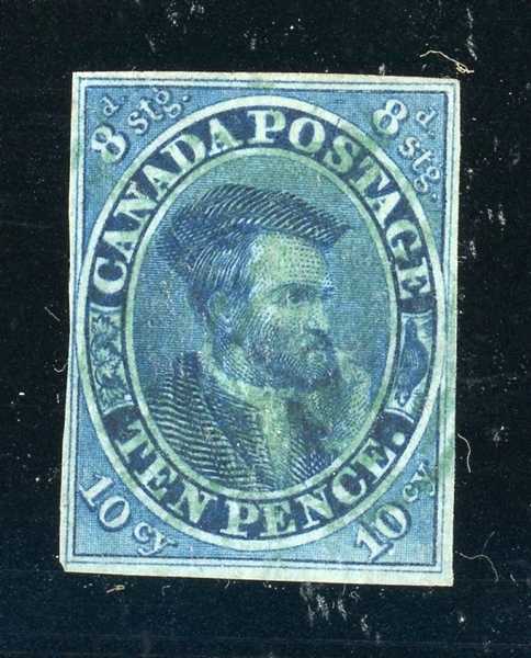Canada Scott 7 Used F-VF, 1855 10p Cartier with 2005 Greene Cert (SCV $1650)