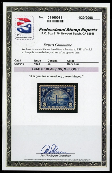 USA Scott 616 MNH Graded XF-Sup 95, 1924 5¢ Huguenot-Walloon (SMQ $250)