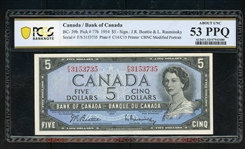 Canada 1954 $5, BC-39b, Pick #77b, PCGS 53 PPQ About Unc (Est $60-80)