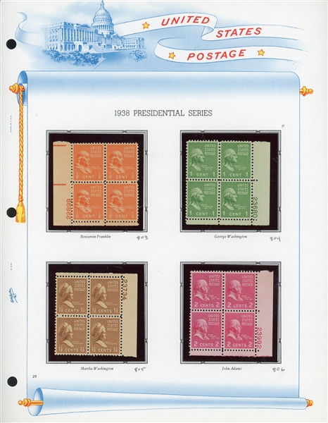 USA Scott 803-834 MNH Complete Set of Plate Blocks, 1938 Prexies (SCV $671)