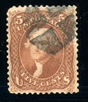 USA Scott 75 Used Fine, 1862 5¢ Jefferson (SCV $425)