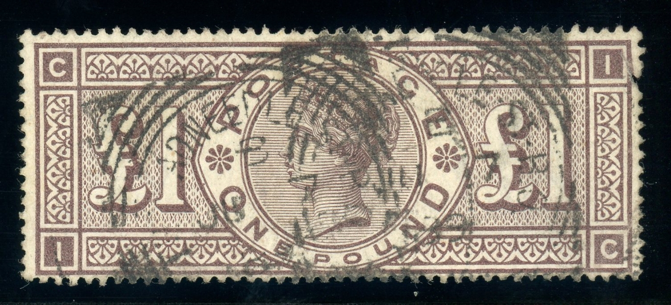 Great Britain Scott 110 Used  F-VF Faults, 1884 £1 Victoria (SCV $3500)