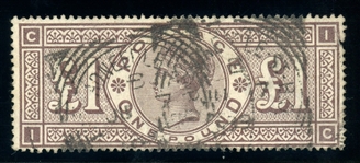 Great Britain Scott 110 Used  F-VF Faults, 1884 £1 Victoria (SCV $3500)