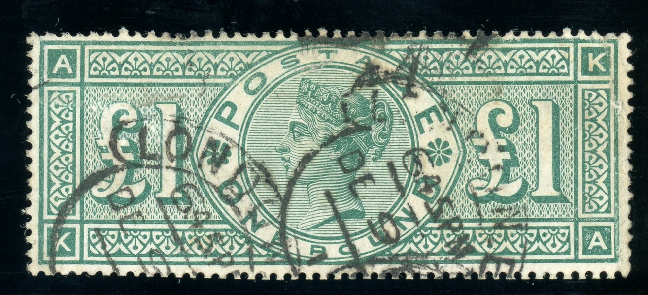 Great Britain Scott 124 Used  F-VF Fault, 1891 £1 Victoria (SCV $925)