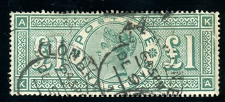 Great Britain Scott 124 Used  F-VF Fault, 1891 £1 Victoria (SCV $925)