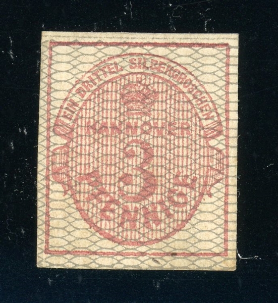 Hanover Scott 9a Unused VF, Tiny Fault, 1856 3pf Numeral, 1982 APS Cert (SCV $400)