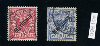 Mariana Islands Scott 13a, 14a Used, 1899 48-Degree Overprints (SCV $360)