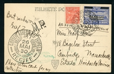 Brazil Picture Postcard Zeppelin Flight, 1930 (SCV $400)